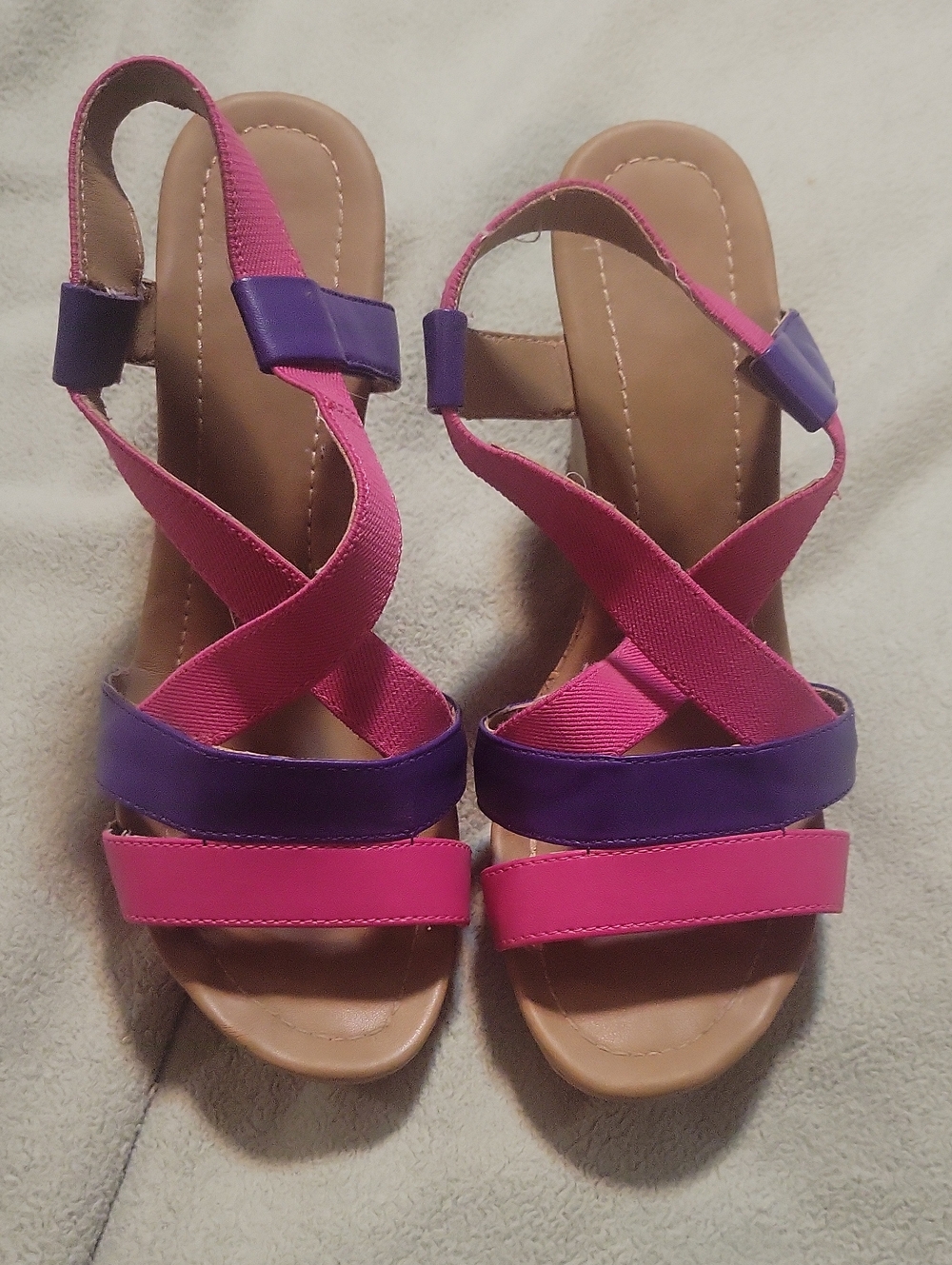 Women’s Pink and Purple Strappy Wedge Sandals